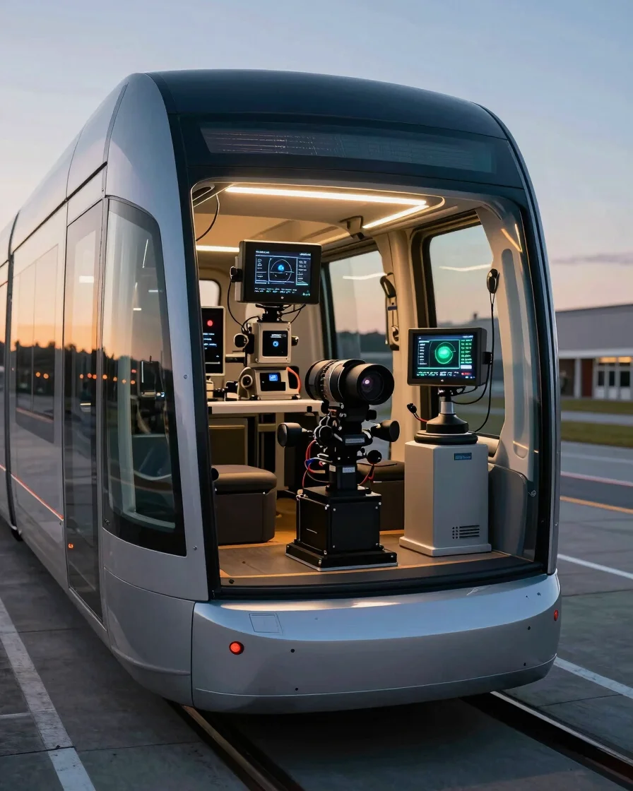 Veículo elétrico em pista de testes, com equipamentos de telemetr